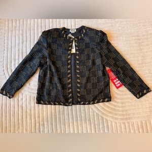 Beaded Silk Open Front Jacket